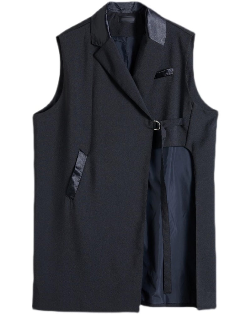 ellazhu Women's Funky Lapel Collar Cardigan Vest Solid Color Sleeveless Outerwear GZ121 Black - Image 5