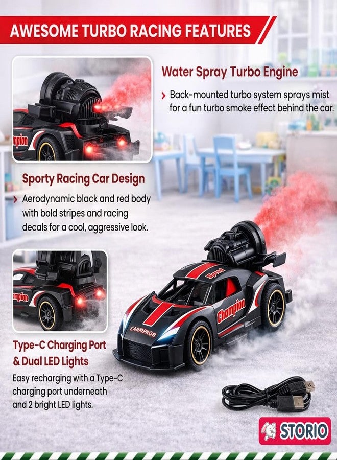 Storio Rechargeable Remote Control Metal Die-Cast Racing Car with Real Smoke Effect | Pull Back RC Sports Car for Kids | Durable, Stylish & Fun Vehicle for Boys - Black - Image 5