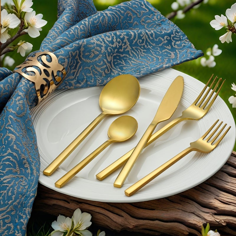 40 Piece Golden Stainless Steel Cutlery Set Rectangular Handle Flatware for 8 Dishwasher Safe Wedding Home Hotel Daily Restaurant Event Housewarming - Image 4