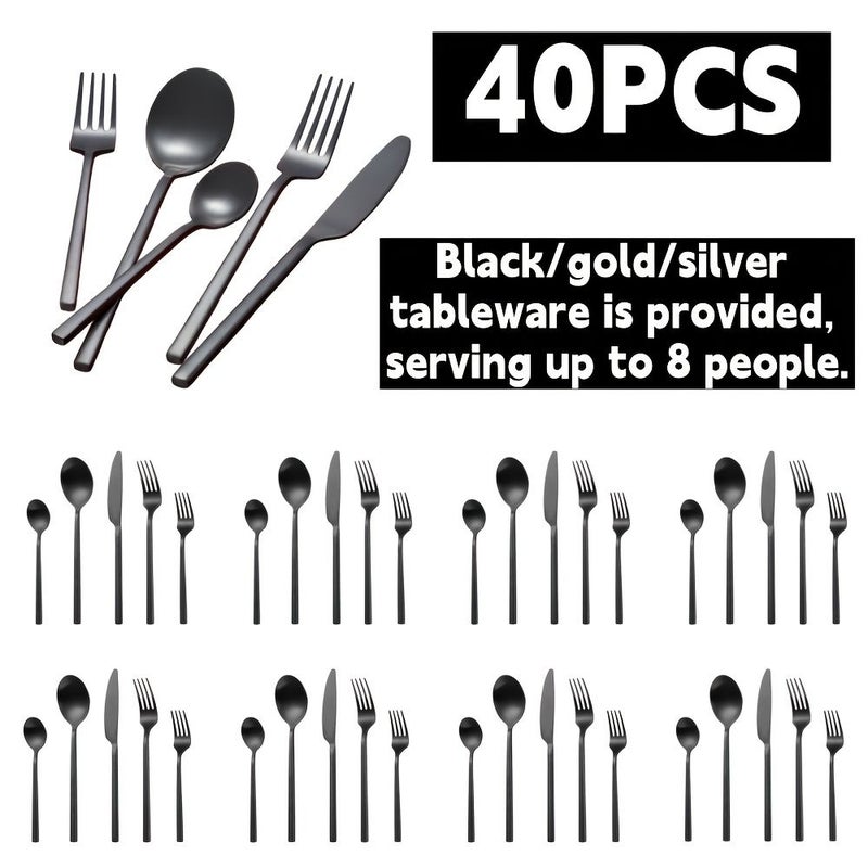 40 Piece Golden Stainless Steel Cutlery Set Rectangular Handle Flatware for 8 Dishwasher Safe Wedding Home Hotel Daily Restaurant Event Housewarming - Image 1