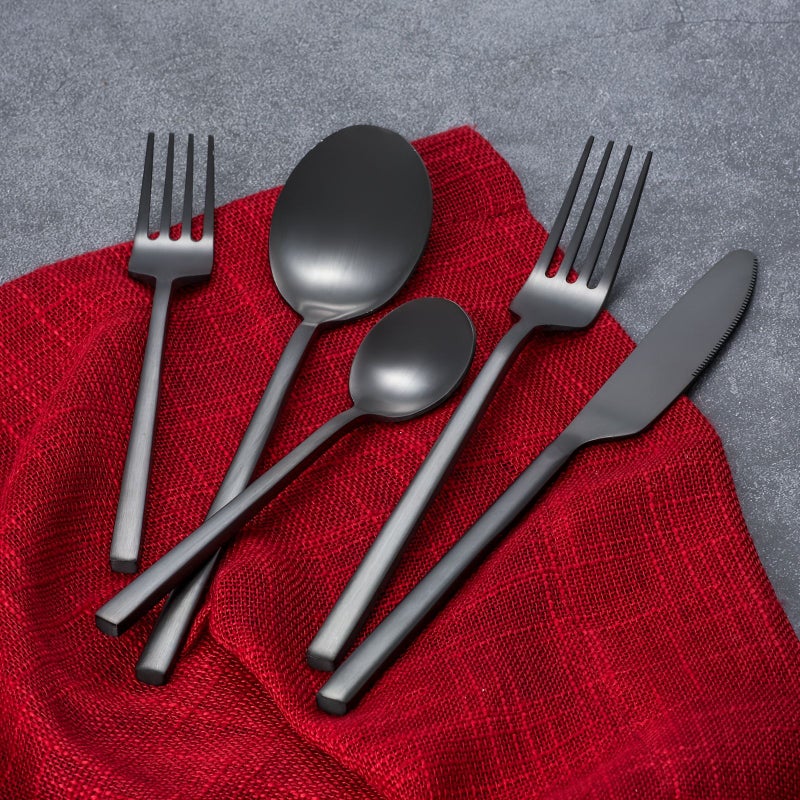 40 Piece Golden Stainless Steel Cutlery Set Rectangular Handle Flatware for 8 Dishwasher Safe Wedding Home Hotel Daily Restaurant Event Housewarming - Image 2