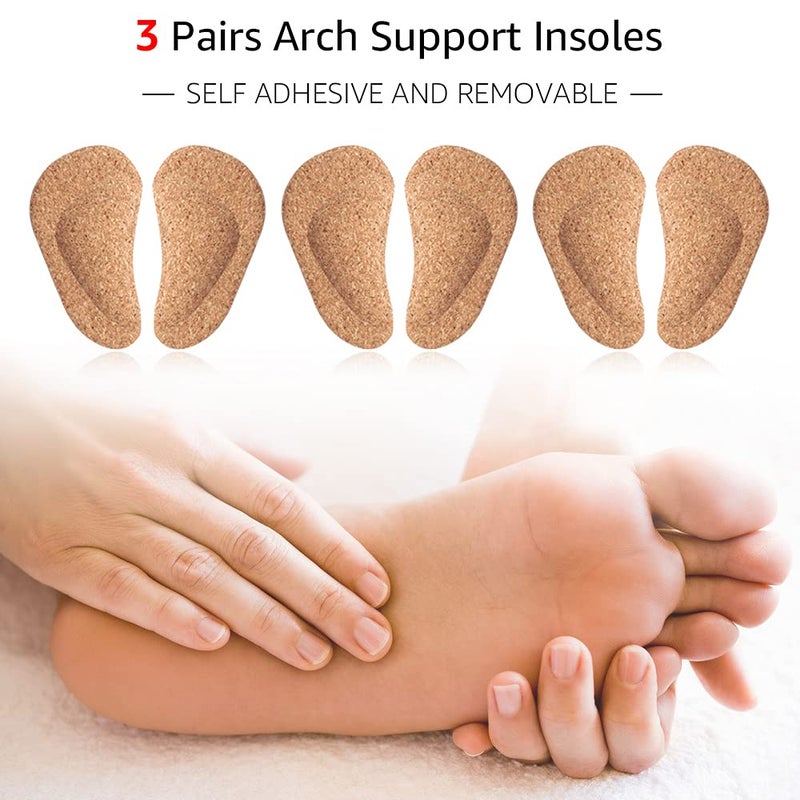 Dr.Foot Dr. Foot's Arch Support Shoe Insoles for Flat Feet, Gel Arch Inserts for Plantar Fasciitis, Adhesive Arch Pad for Relieve Pressure and Feet Pain- 3 Pairs (Cork, 3 Count (Pack of 1)) - Image 2