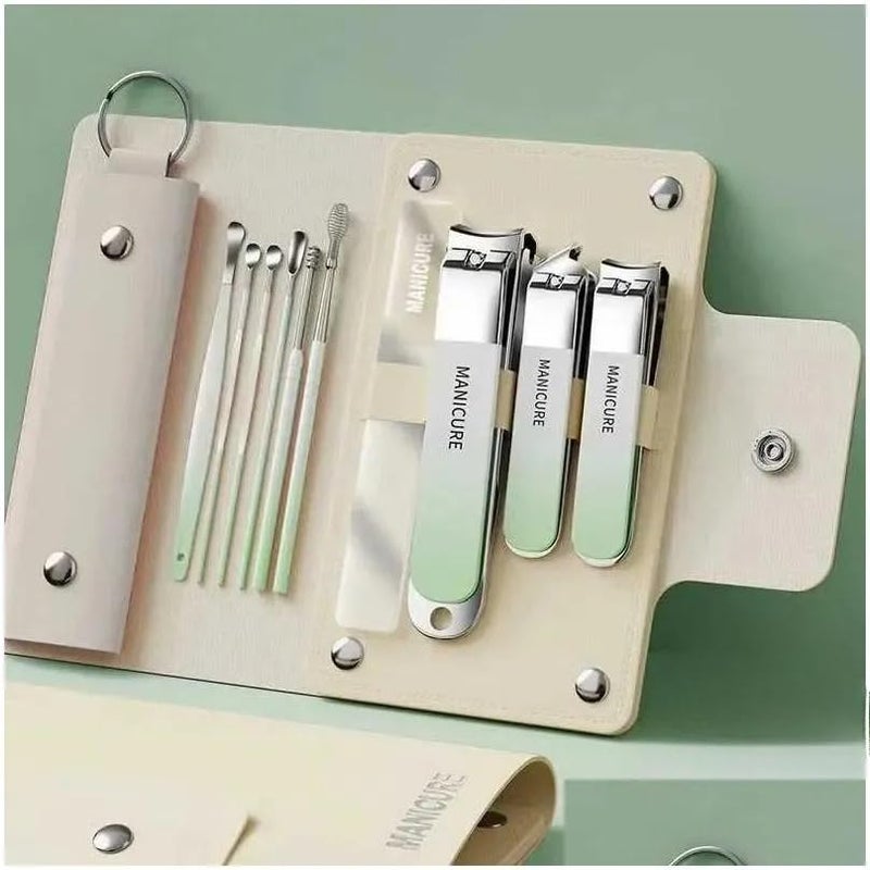 DLEST 10 In 1 Portable Nail Clippers Set and Ear Tool with Leather Case Travel Mini Nail Kit, Manicure and Pedicure Kit, Nail File Stainless Steel Fingernail Clipper for Men and Women - Image 1