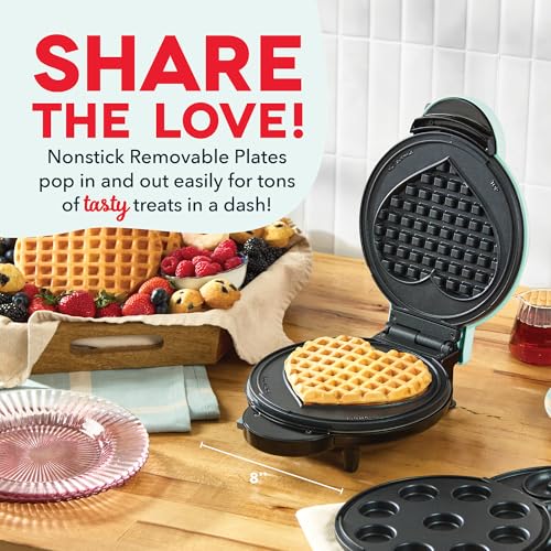 DASH MultiMaker Treat Maker System, Mini Donuts, Heart Shaped Waffle, Mini Cupcakes - Aqua - Image 4