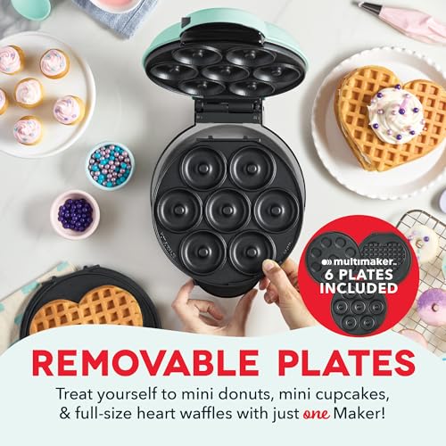 DASH MultiMaker Treat Maker System, Mini Donuts, Heart Shaped Waffle, Mini Cupcakes - Aqua - Image 2