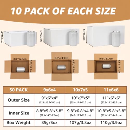 EXYGLO 30 Pack 9x6x4, 10x7x5, 11x6x6 Assorted Sizes Shipping Boxes for Small Business, Each Size 10 Pack, White Corrugated Cardboard Small Box for Packaging, Moving, Mailing, and Storing - Image 2