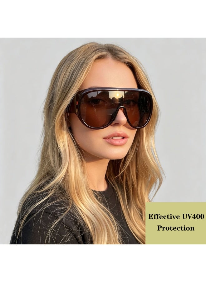 نظارات شمسية كبيرة بحماية UV400، نظارات عين من النوع الدرعي للنساء، نظارات شمسية خفيفة الوزن بإطار واحد للاستخدام اليومي والأزياء - Image 1