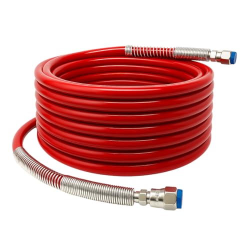 JPT 1/4" 10M Airless Paint Sprayer Hose, High-Flex PVC with Stainless Steel Spring Guard, 3300 PSI (228 Bar) Pressure Handle, SS Threaded Connection for Professional Paint Spray Machines - Image 1