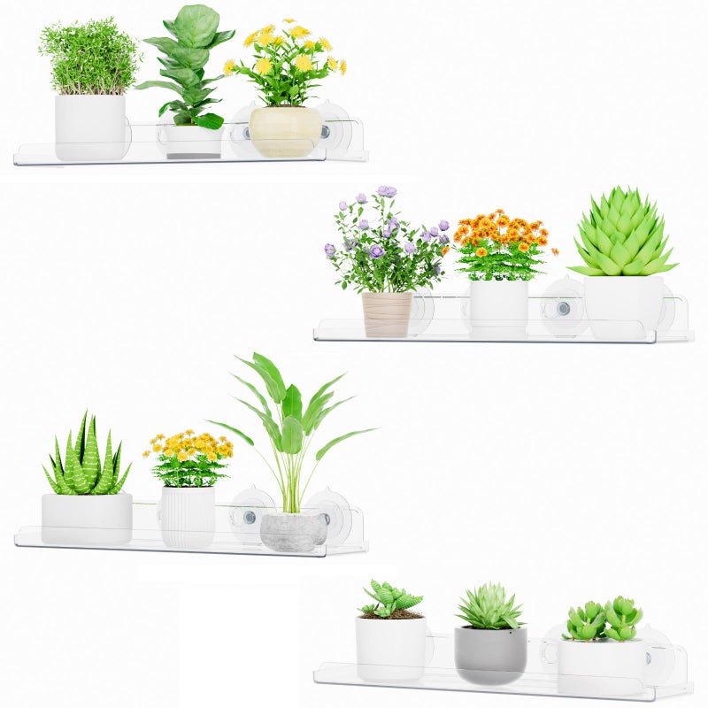 Lifewit Window Plant Floating Shelves 146x36 4 Pack Acrylic Suction Cup Shelf Window Sill Extender for Indoor Succulent Plants Micro Greens Seed Starter Pots Herb Planters 37 x 9 cm146x36 - Image 2