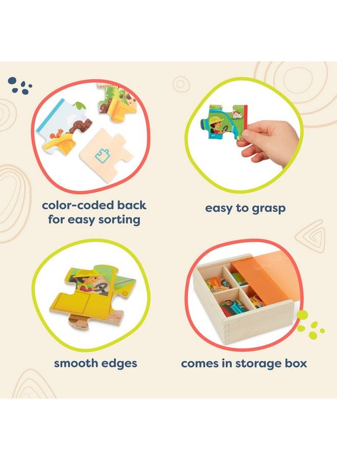 B. Toys Wooden Puzzle Set 4 Truck Puzzles Car Carrier Loader Excavator Dump Truck 12Piece Jigsaw Puzzles For Kids 3 Years + Pack Opuzzles Trucks - Image 5