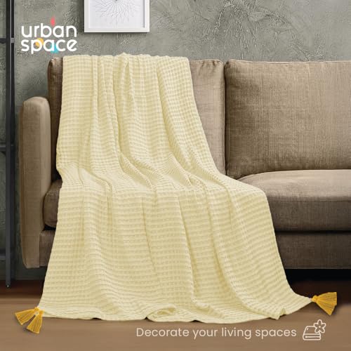Urban Space 100% Cotton Waffle Throw Blanket, Soft Decorative Throw for Living Room, Sofa, Chair and Couch, Handmade,Reversible and Breathable Throw with Tassels (Size - 50 x 70 Inches, Beige)-200 TC - Image 2