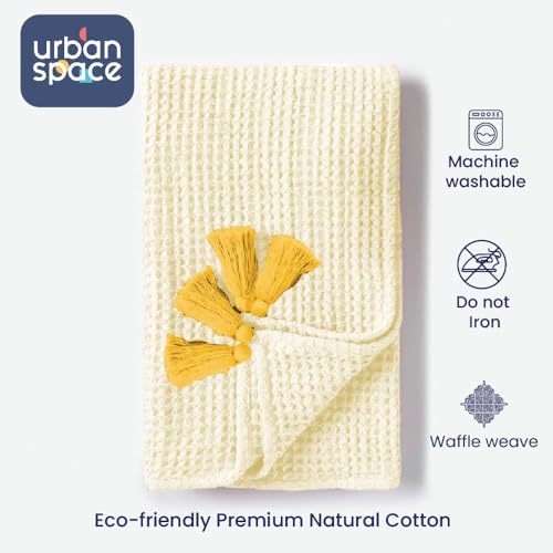 Urban Space 100% Cotton Waffle Throw Blanket, Soft Decorative Throw for Living Room, Sofa, Chair and Couch, Handmade,Reversible and Breathable Throw with Tassels (Size - 50 x 70 Inches, Beige)-200 TC - Image 4