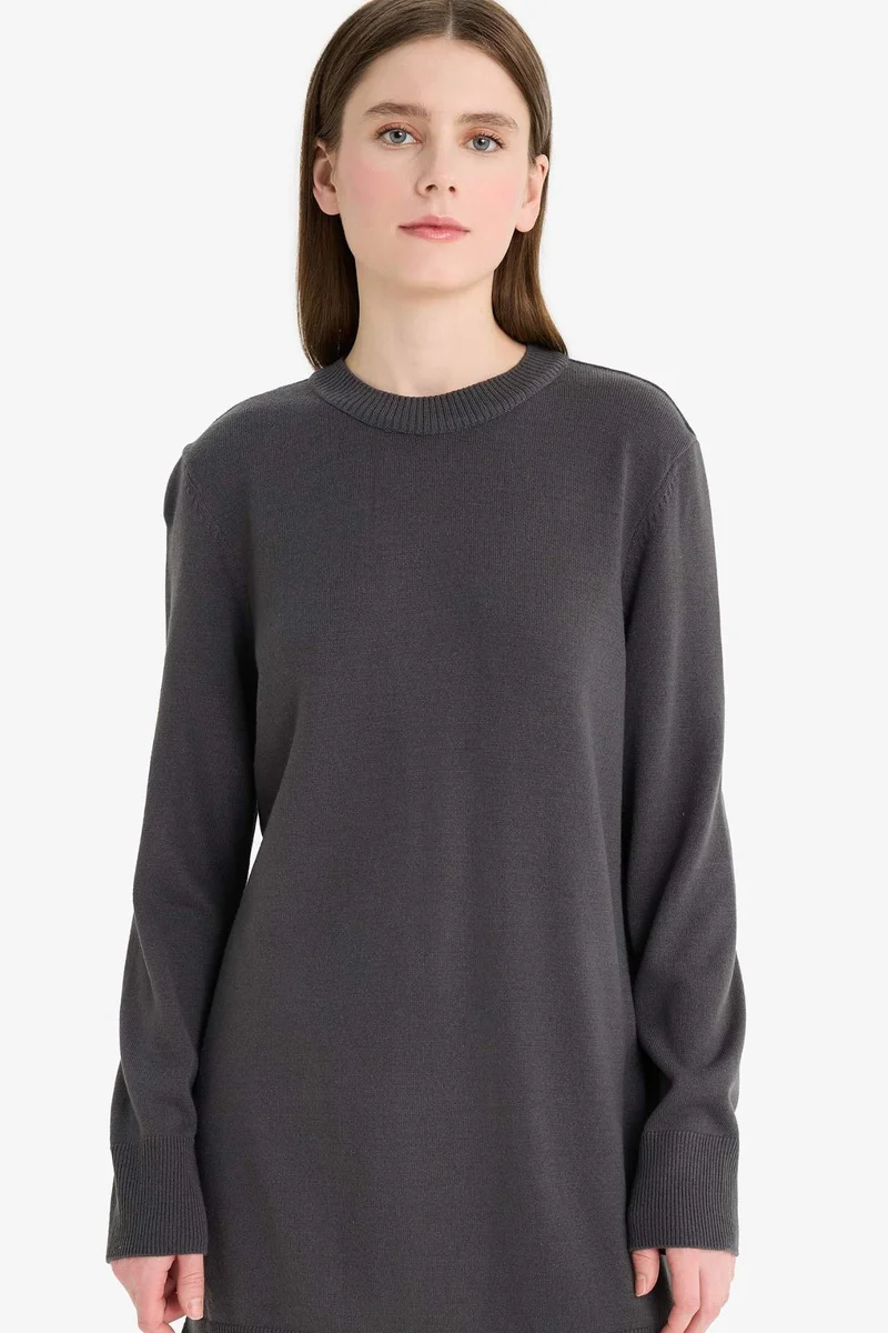 ديفاكتو Regular Fit Slit Basic Long Sleeve Tunic