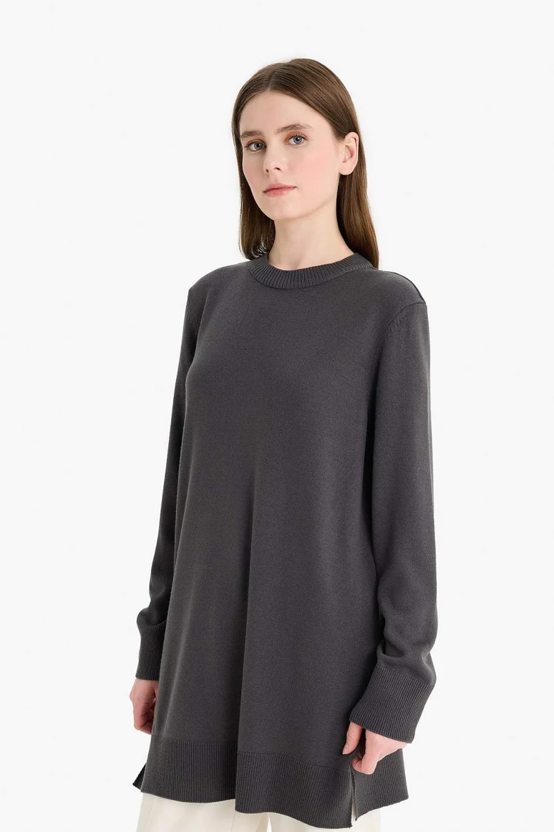 ديفاكتو Regular Fit Slit Basic Long Sleeve Tunic