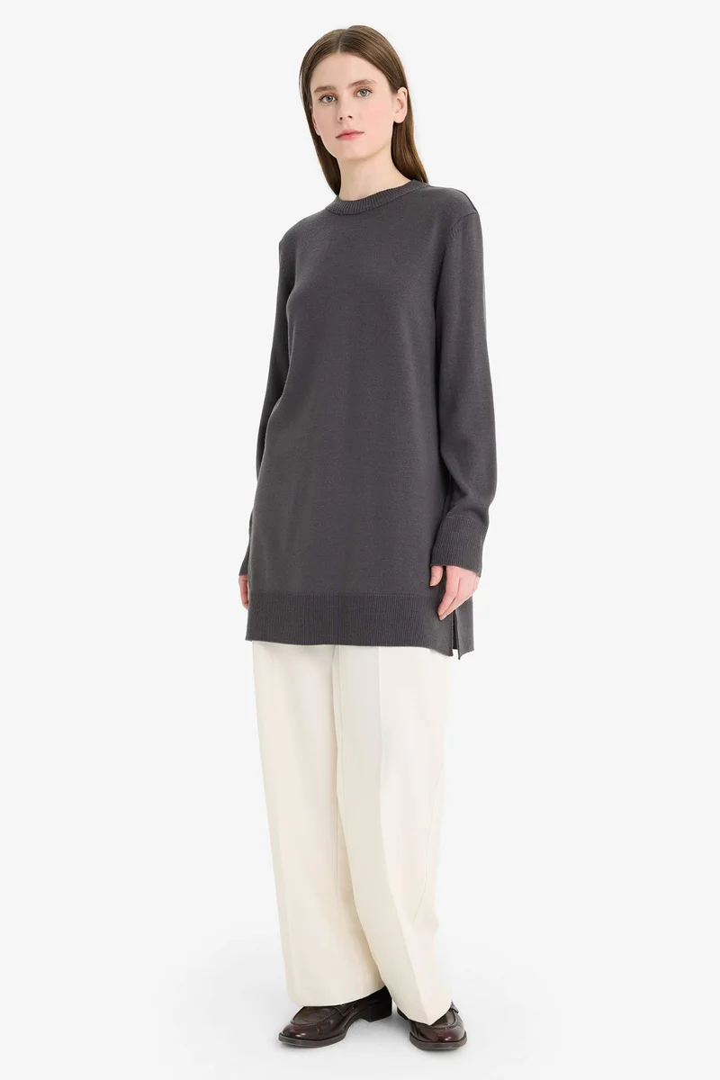 ديفاكتو Regular Fit Slit Basic Long Sleeve Tunic