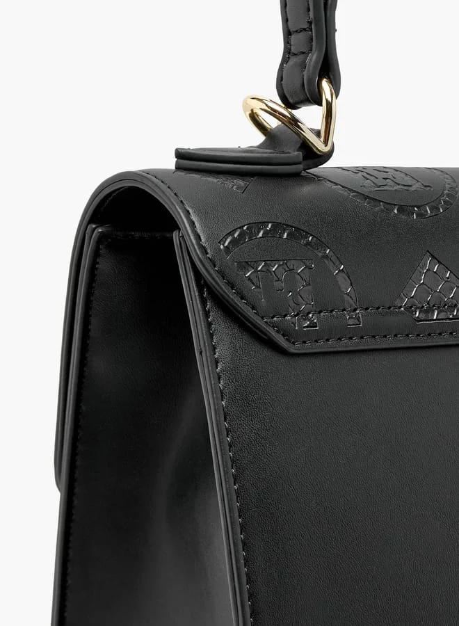 ايل Women Monogram Detail Satchel Bag with Detachable Strap and Flap Closure