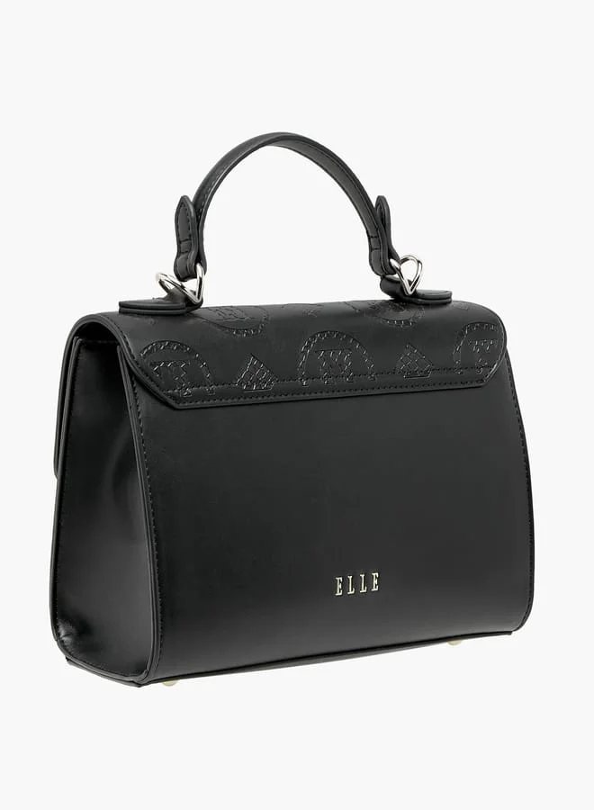 ايل Women Monogram Detail Satchel Bag with Detachable Strap and Flap Closure
