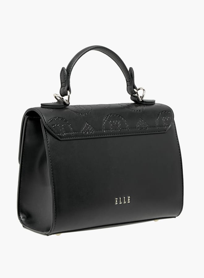 ELLE Women Monogram Detail Satchel Bag with Detachable Strap and Flap Closure - Image 3