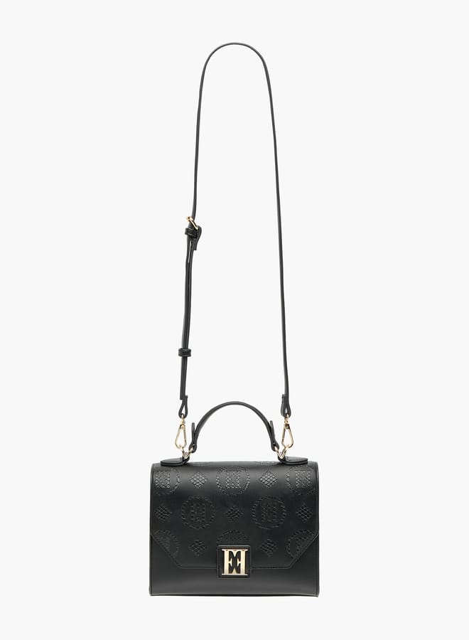 ELLE Women Monogram Detail Satchel Bag with Detachable Strap and Flap Closure - Image 2