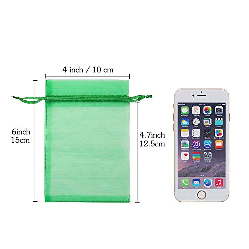 HRX Package 100pcs Organza Drawstring Bags Green, 4 x 6 inch Candy Mesh Gift Bags Jewelry Pouches Small Christmas Sachet - Image 2