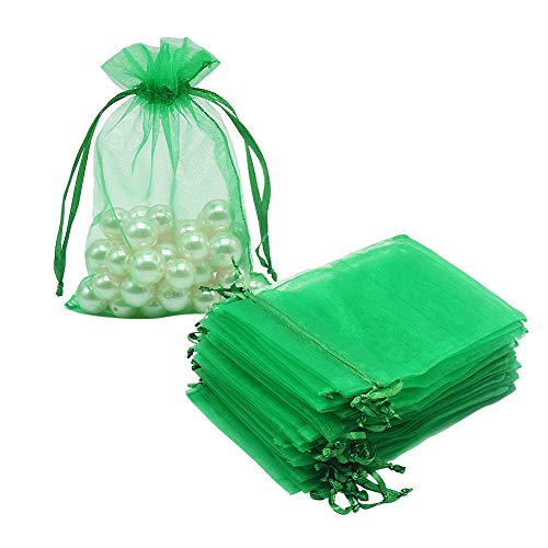 HRX Package 100pcs Organza Drawstring Bags Green, 4 x 6 inch Candy Mesh Gift Bags Jewelry Pouches Small Christmas Sachet - Image 1