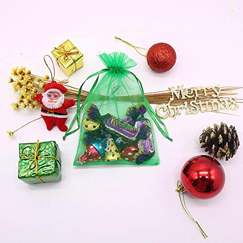 HRX Package 100pcs Organza Drawstring Bags Green, 4 x 6 inch Candy Mesh Gift Bags Jewelry Pouches Small Christmas Sachet - Image 3