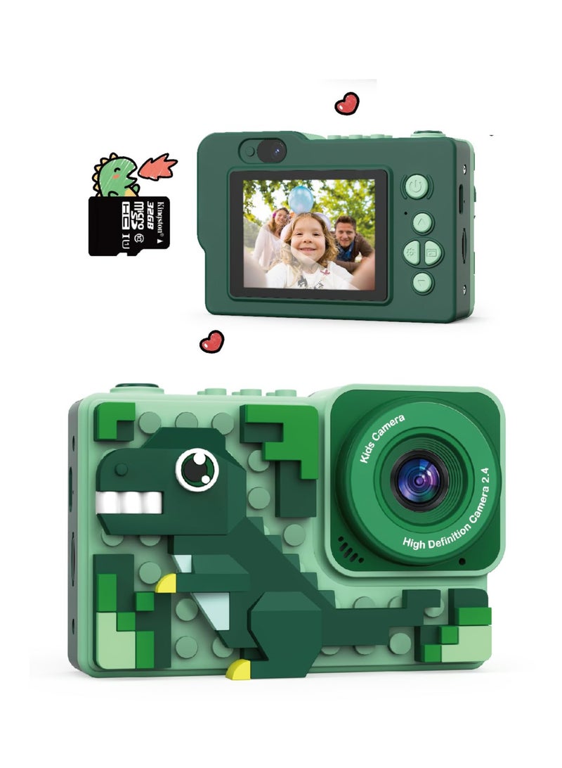 KASTWAVE Kids Camera, Kids Digital Camera, Cartoon Dinosaurs Toddler Camera, New Building Block Kids Cameras Birthday Gifts, Childrens Camera for Toddlers Age 3-9, Green - Image 1