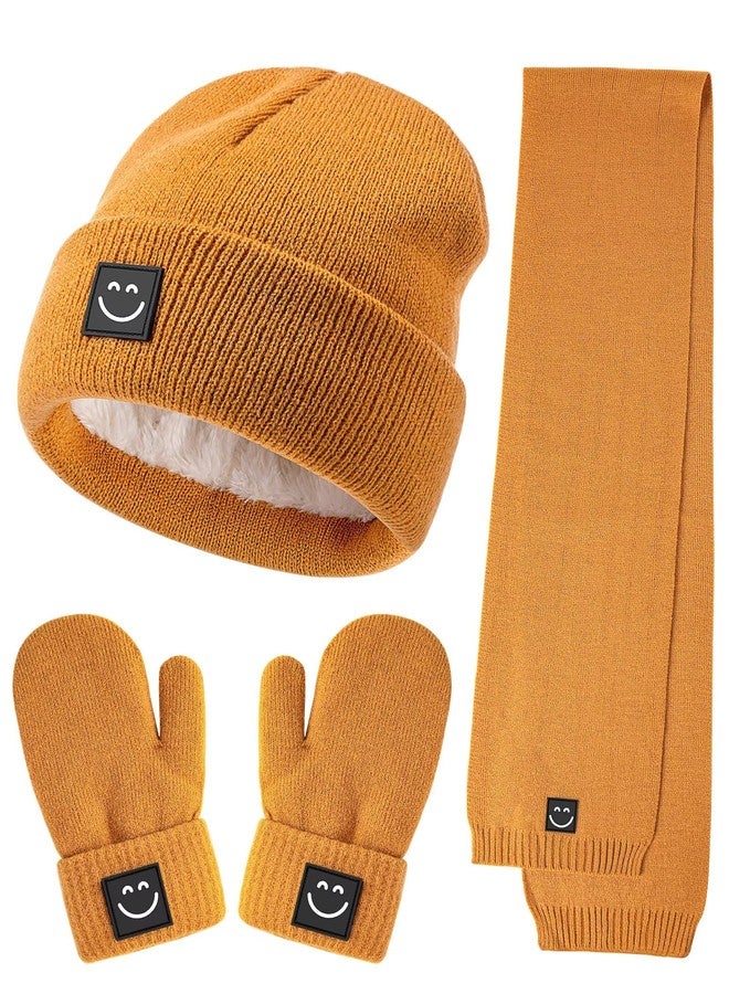 Hispeka Baby Beanie Mittens Scarf Set,Toddler Kids Winter Hat and Thermal Gloves Neck Warmer Set for Girls Boys Camel - Image 1