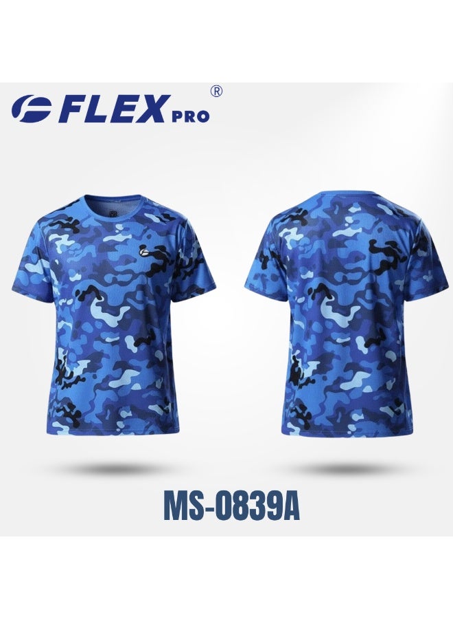 FLEX PRO فليكس برو تيشيرت رجالي كاجوال | نقشة مربعات فضية | ستايل مموه أزرق