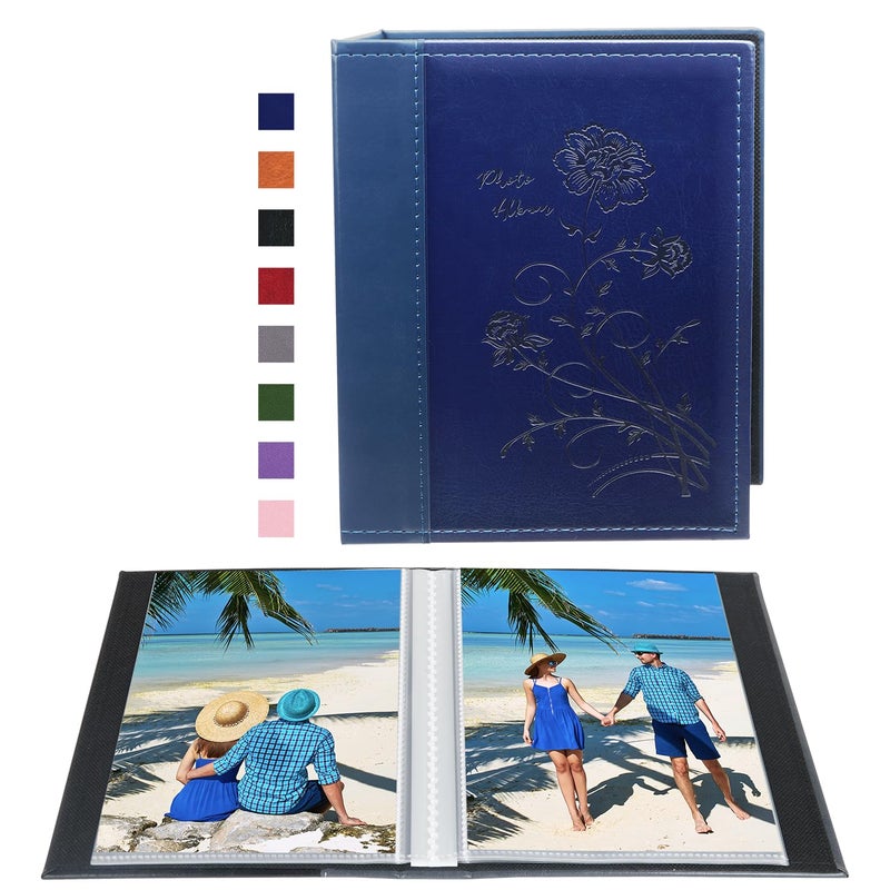 Artmag Artmag Photo Album 5x7 Clear Pages Pockets Leather Cover Slip Slide in Photo Album Book Holds 100 Vertical 5x7 Photos Picture Book for Wedding Family (Blue)  - Image 1