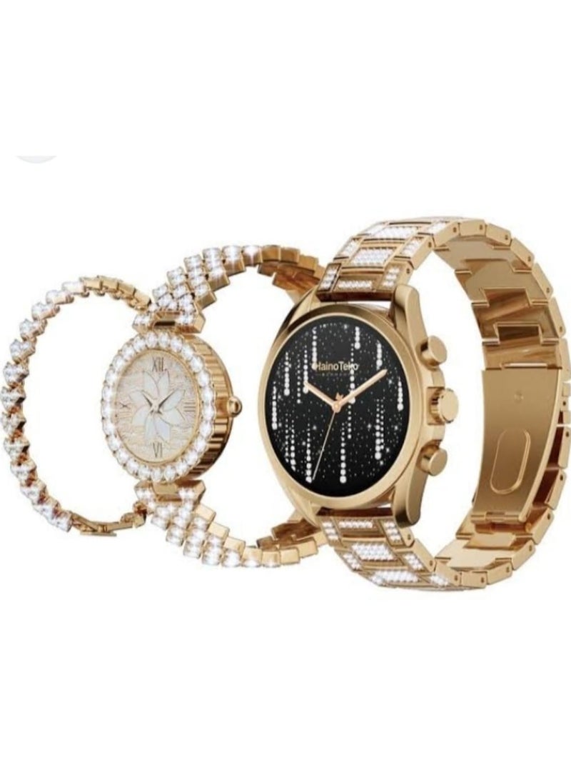 Haino Teko Germany RW 17 Two Round watches Gold Edition with bangles combo for Women's and Girls - Image 1