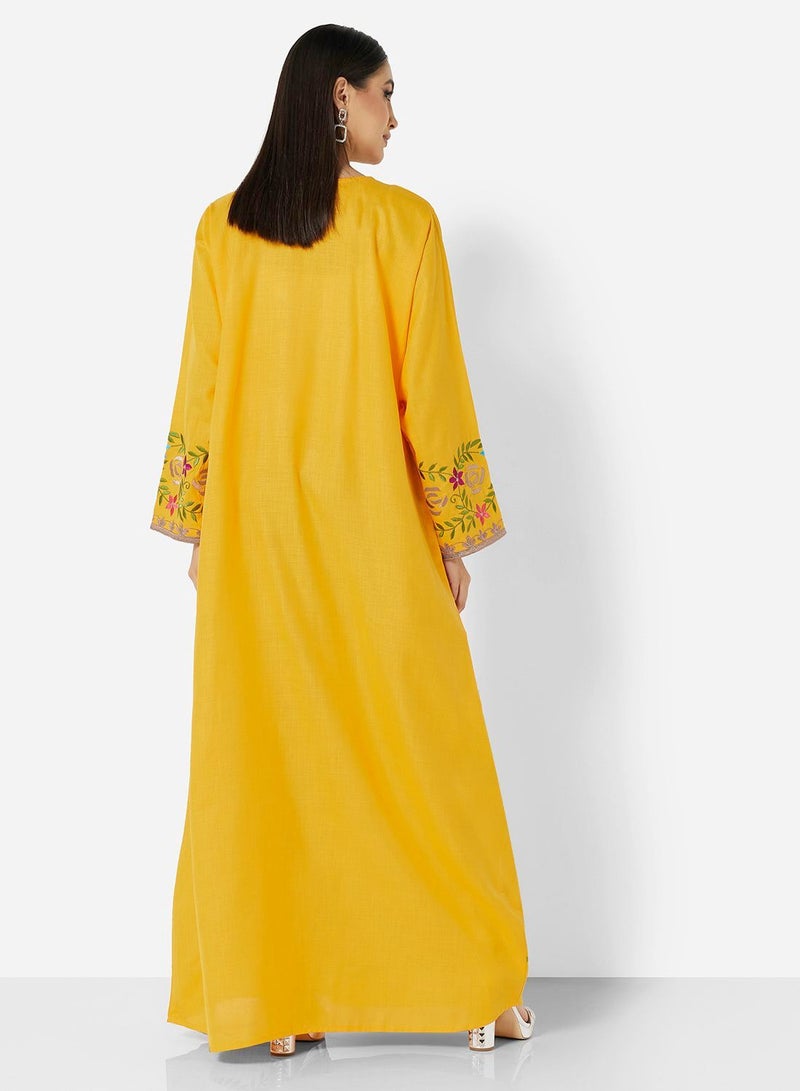 HANA & SARA HIGH QUALITY SLUB RAYON JALBIYA WITH MULTICOLOR THICK MOROCAN THREAD EMBROIDERY - Image 2