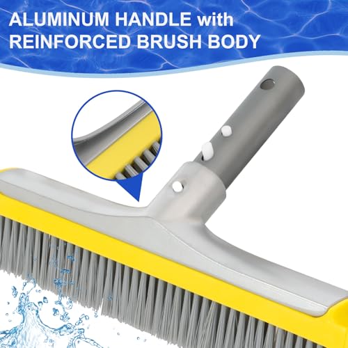 POOLAZA 20'' Pool Brush, Heavy Duty Pool Brushes for Cleaning Pool Walls & Floors, Premium Pool Brush Head for Inground Pools with BPT Bristles & EZ Clip, Curved Ends High-Efficiency Pool Scrub Brush - Image 3