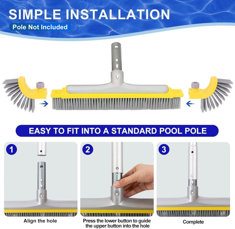 POOLAZA 20'' Pool Brush, Heavy Duty Pool Brushes for Cleaning Pool Walls & Floors, Premium Pool Brush Head for Inground Pools with BPT Bristles & EZ Clip, Curved Ends High-Efficiency Pool Scrub Brush - Image 5