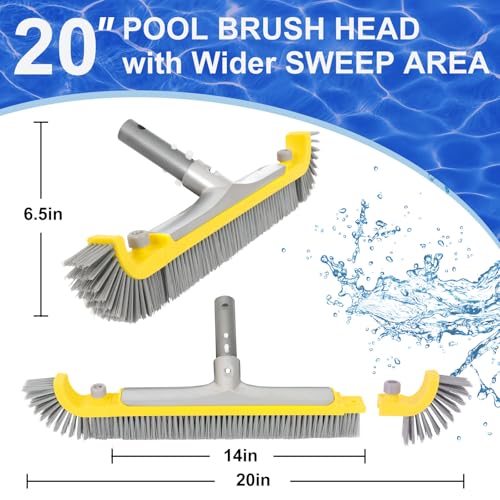 POOLAZA 20'' Pool Brush, Heavy Duty Pool Brushes for Cleaning Pool Walls & Floors, Premium Pool Brush Head for Inground Pools with BPT Bristles & EZ Clip, Curved Ends High-Efficiency Pool Scrub Brush - Image 2