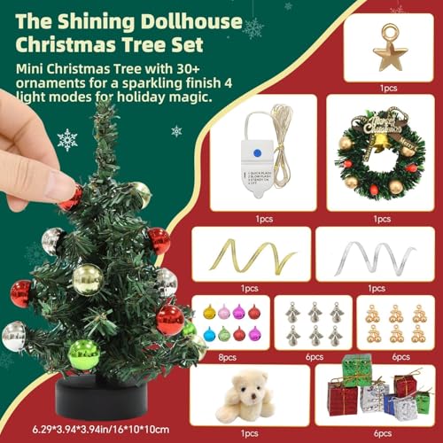 iLAND Dollhouse Accessories Mini Christmas Tree with Lights 6 inch Dollhouse Christmas Decorations CuteTiny Xmas Tree Miniature Decor 112 Scale Accessories Shining Small Gifts - Image 5