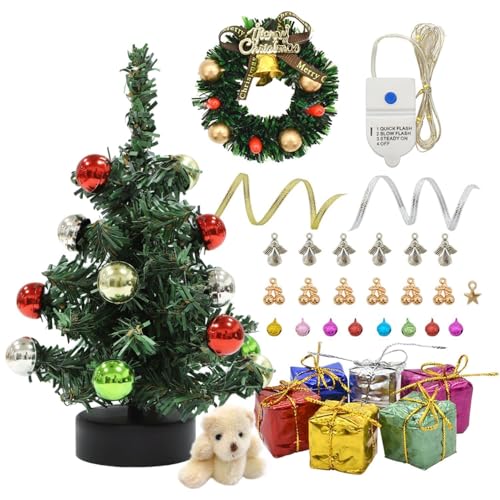 iLAND Dollhouse Accessories Mini Christmas Tree with Lights 6 inch Dollhouse Christmas Decorations CuteTiny Xmas Tree Miniature Decor 112 Scale Accessories Shining Small Gifts - Image 1