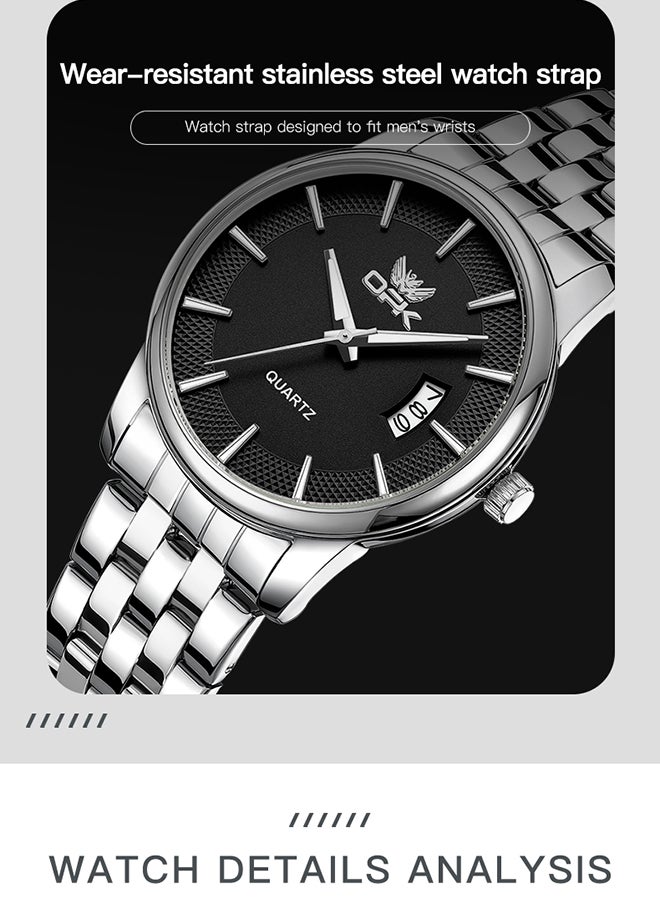 Opk Stainless Steel Strap, Simple Single Calendar, Men'S Luminous Waterproof Quartz Watch - 6045 Steel Strap, Natural Black. - Image 5