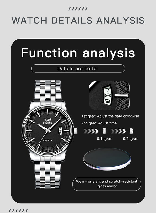 Opk Stainless Steel Strap, Simple Single Calendar, Men'S Luminous Waterproof Quartz Watch - 6045 Steel Strap, Natural Black. - Image 4