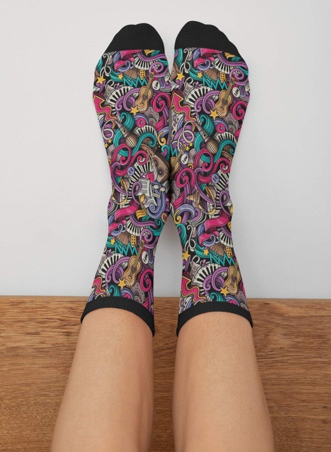 ياتيه جوارب Yaateeh الملونة بنقوش نوتات موسيقية، جوارب طويلة تصل إلى منتصف الساق، جوارب كاجوال أنيقة للرجال والنساء والأولاد والبنات - Image 3