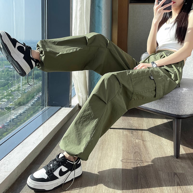 American Quick-Dry Work Pants Womens Summer Thin High Waist Drawstring Leg Climbing Casual American Harlan Sports Pants for Women Black - Image 3
