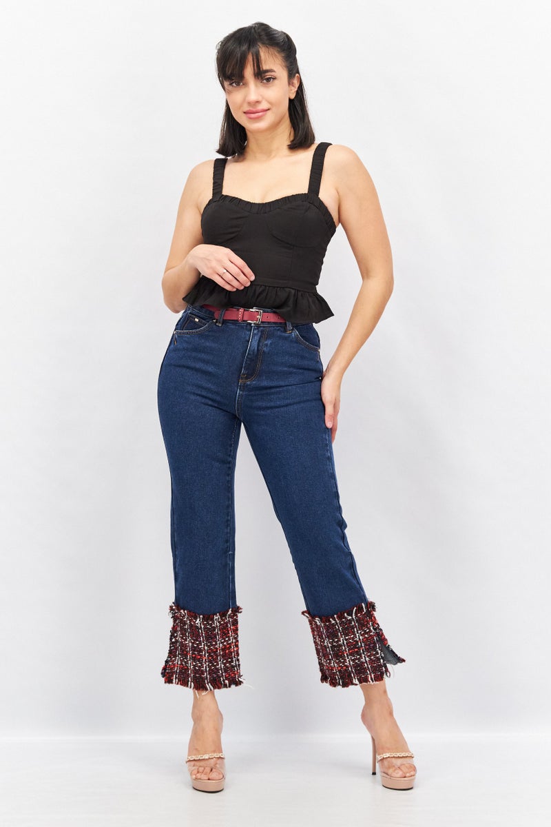 VERO MODA Women Straight Fit Dark Wash Non Stretchable Jeans, Navy - Image 4