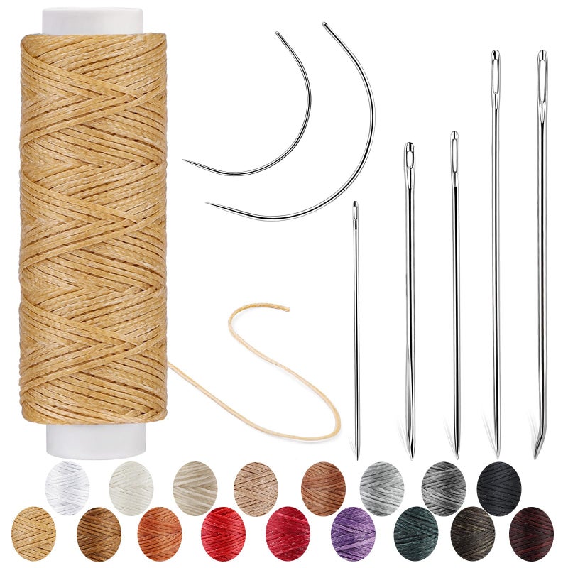 Ftyiwu Waxed Thread Upholstery Needle and Thread 32 Yards with 7PCS Hand Sewing Needles for Home Upholstery Carpet Canvas Repair Leather Sewing Natural Color