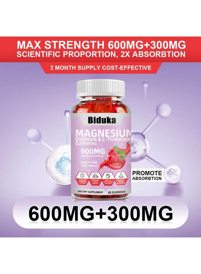 Generic Biduka 900mg Magnesium Complex 65 Raspberry Gummies, Sugar Free Magnesium Glycinate & L-Threonate Potassium Supplement with Vitamin D, B6, CoQ10 for Relaxation  - Image 4
