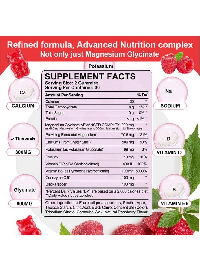 Generic Biduka 900mg Magnesium Complex 65 Raspberry Gummies, Sugar Free Magnesium Glycinate & L-Threonate Potassium Supplement with Vitamin D, B6, CoQ10 for Relaxation  - Image 3