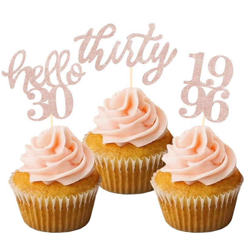 BCHOCKS 24 Pcs Rose Gold Glitter 30th Birthday Cupcake Toppers for 30th Anniversary Birthday Party Wedding Party Decorations - Image 3