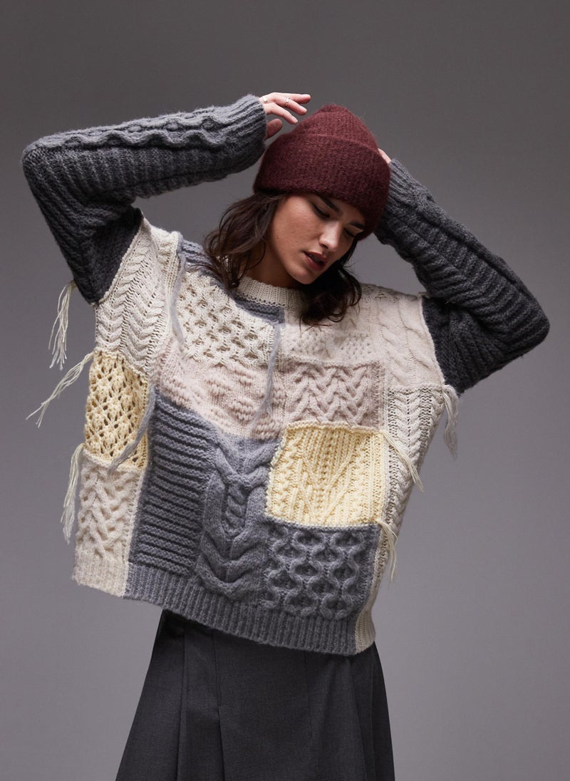 TOPSHOP - Knitted Chunky Patchwork Sweaters - Image 1
