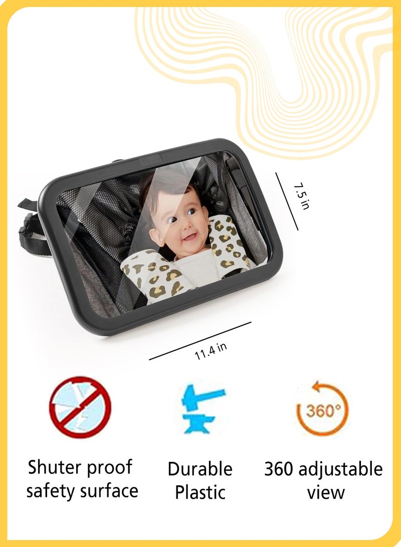 Beauenty Baby Car Mirror, Safety Car Seat Mirror for Rear Facing Infant with Wide Crystal Clear View, Shatterproof, 360° Rotation, Crash Tested and Certified, Fits Most Vehicles (Black) - Image 3