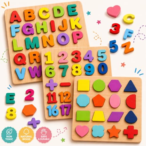 AMENDAS Wooden Learning Educational Board for Kids, Puzzle Toys for 2 Years Old Boys & Girls Educational Toys for Toddlers & Preschoolers, ABCD (Alphabet, Numbers, Shapes) - Image 5