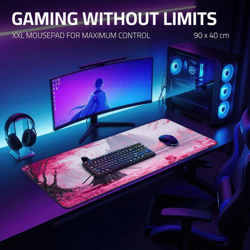 RISOKA XXL Gaming Mouse Mat 900 x 400 cm - Stitched Edges & Water-Repellent - Anime Mouse Mat for Gamer & Office - Large Mouse Pad & Desk Mat - Mouse Mat Setup & PC - Image 3